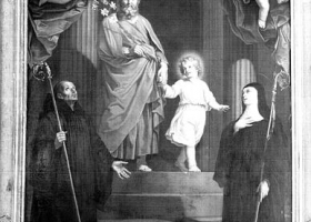 Saint Joseph et l'Enfant Jésus entre saint Benoît et sainte Scholastique