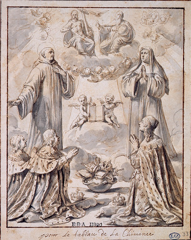 Anne_d_Autriche_et_ses_enfants_devant_Benoit_et_Scolastique__dessin